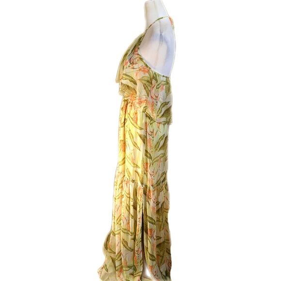 BCBGeneration lime colored tropical floral print halter maxi dress S - Picture 4 of 10